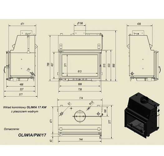 Каминная топка Oliwia/PW/17 с водяным контуром_2